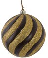5 Inch Matte Black Ball Ornament With Beaded And Glitter Gold Swirl Patter