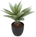 10 inches Potted Plastic Agave Plant - 13 White/Green Leaves - Black Pot