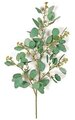 26 inches Seeded Eucalyptus Branch - 78 Leaves - 55 Buds - Green/Grey