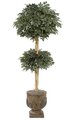 6' Artificial Sakaki Double Ball Topiary - Natural Trunks - 3,172 Leaves - Green - Weighted Base