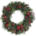 A-72040 24 inches Mixed Pine Wreath with Apple, Berries, and Cedar - Triple Ring - Red/Green