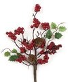 10 inches Styrofoam Red Berry Pick - Green Leaves/Pine Cones