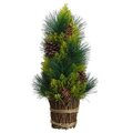 EF-285  17 inches Pine Cone/Pine Cone Tree in Twig Basket Green Brown***Price is for a 2 PC Set***