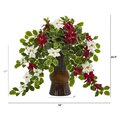 22.5" Poinsettia and Holly Artificial Plant in Decorative Planter (Real Touch)