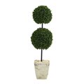 4' Boxwood Double Ball Artificial Topiary Tree in Country White Planter UV Resistant (Indoor/Outdoor)
