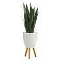 4' Sansevieria Artificial Plant in White Planter with Stand