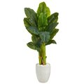 52" Triple Stalk Artificial Banana Tree in White Planter (Real Touch)