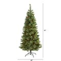 6’ White Mountain Pine Artificial Christmas Tree With 300 Clear LED Lights And Pine Cones