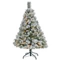 4’ Flocked Oregon Pine Artificial Christmas Tree With 100 Clear Lights And 215 Bendable Branches