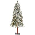4' Flocked Grand Alpine Artificial Christmas Tree with 100 Clear Lights and 361 Bendable Branches on Natural Trunk