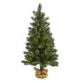 3' Fraser Fir "Natural Look" Artificial Christmas Tree with 50 Clear LED Lights, Pinecones, a Burlap Base and 90 Bendable Branches