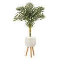 4.5’ Golden Cane Artificial Palm Tree In White Planter With Stand