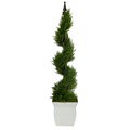 4’ Cypress Spiral Topiary Artificial Tree In White Metal Planter