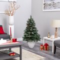 4’ Snowed French Alps Mountain Pine Artificial Christmas Tree With 237 Bendable Branches And Pine Cones In White Planter