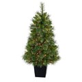 50" Golden Tip Washington Pine Artificial Christmas Tree with 100 Clear Lights, Pine Cones and 336 Bendable Branches in Black Metal Planter