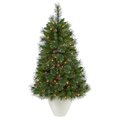 50" Golden Tip Washington Pine Artificial Christmas Tree with 100 Clear Lights, Pine Cones and 336 Bendable Branches in White Planter