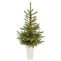 4.5’ Layered Washington Spruce Artificial Christmas Tree With 100 Clear LED Lights And 189 Bendable Branches In White Planter