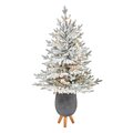 45” Flocked Fraser Fir Artificial Christmas Tree With 200 Warm White Lights And 481 Bendable Branches In Gray Planter With Stand