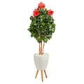 58" Hibiscus Artificial Tree in White Planter with Stand