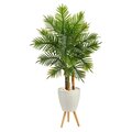 63" Areca Artificial Palm Tree in White Planter with Stand (Real Touch)