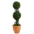 40" Boxwood Double Ball Topiary Artificial Tree in Terra-Cotta Planter (Indoor/Outdoor)