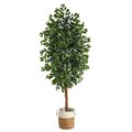 8’ Ficus Artificial Tree With Handmade Natural Jute And Cotton Planter