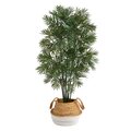 4' Parlor Palm Artificial Tree In Boho Chic Handmade Cotton & Jute White Woven Planter