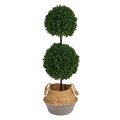 3.5’ Boxwood Double Ball Topiary Tree In Boho Chic Handmade Cotton & Jute Planter UV Resistant