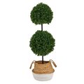 3.5' Boxwood Double Ball Artificial Topiary Tree in Boho Chic Handmade Cotton & Jute White Woven ...