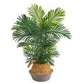 40” Areca Palm Tree In Boho Chic Handmade Cotton & Jute Gray Woven Planter UV Resistant