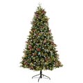7.5' Snow Tipped Aspen Spruce Pre-Lit Artificial Christmas Tree with 450 LED lights, Berries, Pinecones and 1528 Bendable Branches