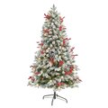 6' Snow Tipped Norwegian Fir Pre-Lit Artificial Christmas Tree with 200 LED Lights, 50 LED Globe Lights, Berries and 906 Bendable Branches