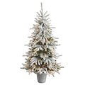 6' Flocked Long Vermont Pine Artificial Christmas Tree with 758 Bendable Branches and 250 LED Lights in Decorative Planter