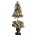 5' Flocked Artificial Porch Christmas Tree with 100 LED Lights and 186 Bendable Branches in Decorative Urn