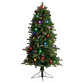 5' Montana Mountain Fir Artificial Christmas Tree with 300 Multi Color LED Lights, 30 Globe Bulbs and 574 Bendable Branches