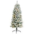 5' Slim Flocked Montreal Fir Artificial Christmas Tree with 150 Warm White LED Lights and 491 Bendable Branches