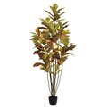 Earthflora 6' Potted Artificial Green and Orange Croton Tree