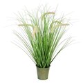 26" Green Cattail Grass In Iron Pot