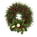 20” Cedar, Berries And Magnolia Artificial Christmas Wreath