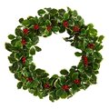 22" Variegated Holly Leaf with Berries Artificial Christmas Wreath