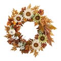 30" Autumn Sunflower, White Pumpkin and Berries Artificial Fall Wreath