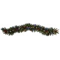 6' Snow Tipped Extra Wide Artificial Christmas Garland with Pinecones, Berries and 100 Multicolor LED Lights