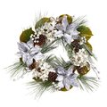 24" Silver Poinsettia, Hydrangea and Pinecones Artificial Christmas Wreath