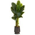 51” Triple Stalk Artificial Banana Tree In Ribbed Metal Planter (Real Touch)