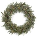28" Plastic Snow Cypress Wreath - Battery Operated - 50 Rice Lights