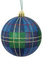 6 inches Glittered Blue Plaid Ball Ornament Plastic Material Blue/Green/Gold/Red