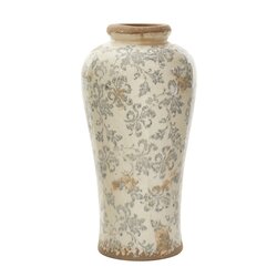 16" Tuscan Ceramic Floral Scroll Urn Vase