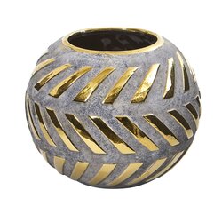8" Regal Round Stone Vase with Gold Accents