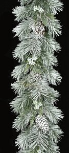 6 feet Flocked Longleaf Garland with Pine Cones - Silver Ice Twigs