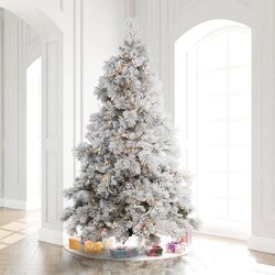 10' Flocked Alberta Artificial Christmas Tree, Warm White LED Lights